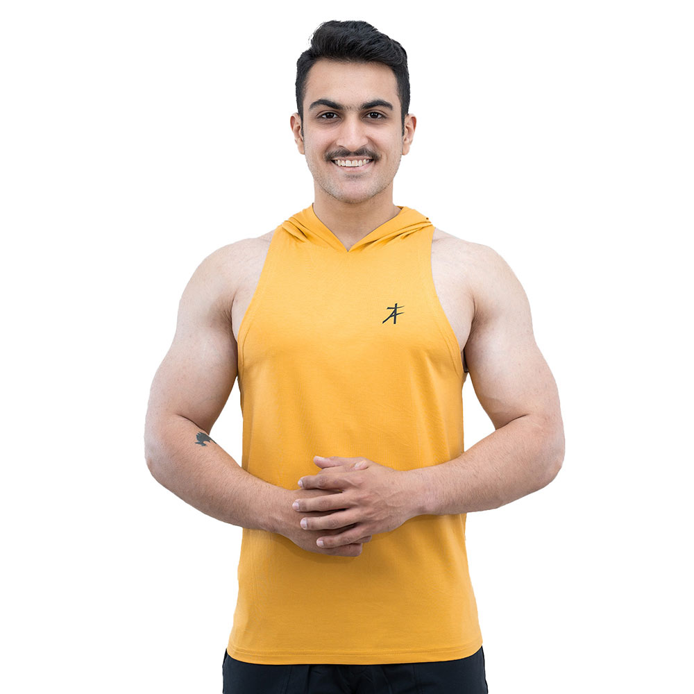 1 - Athflex Men's Activewear Training Sleeveless Gym and Sports Hoodie,  Yellow  XL 