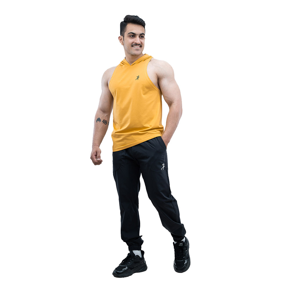 6 - Athflex Men's Activewear Training Sleeveless Gym and Sports Hoodie,  Yellow  XL 