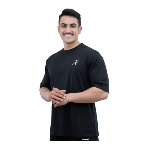 1 - Athflex Men's Premium Training Oversize Half-Sleeve T-Shirt,  Medium  Black 