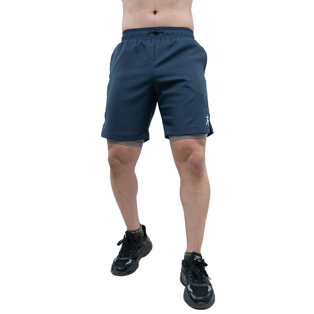 1 - Athflex Men's Nylon-Spandex Workout 2in1 Shorts,  Small  Navy Blue 