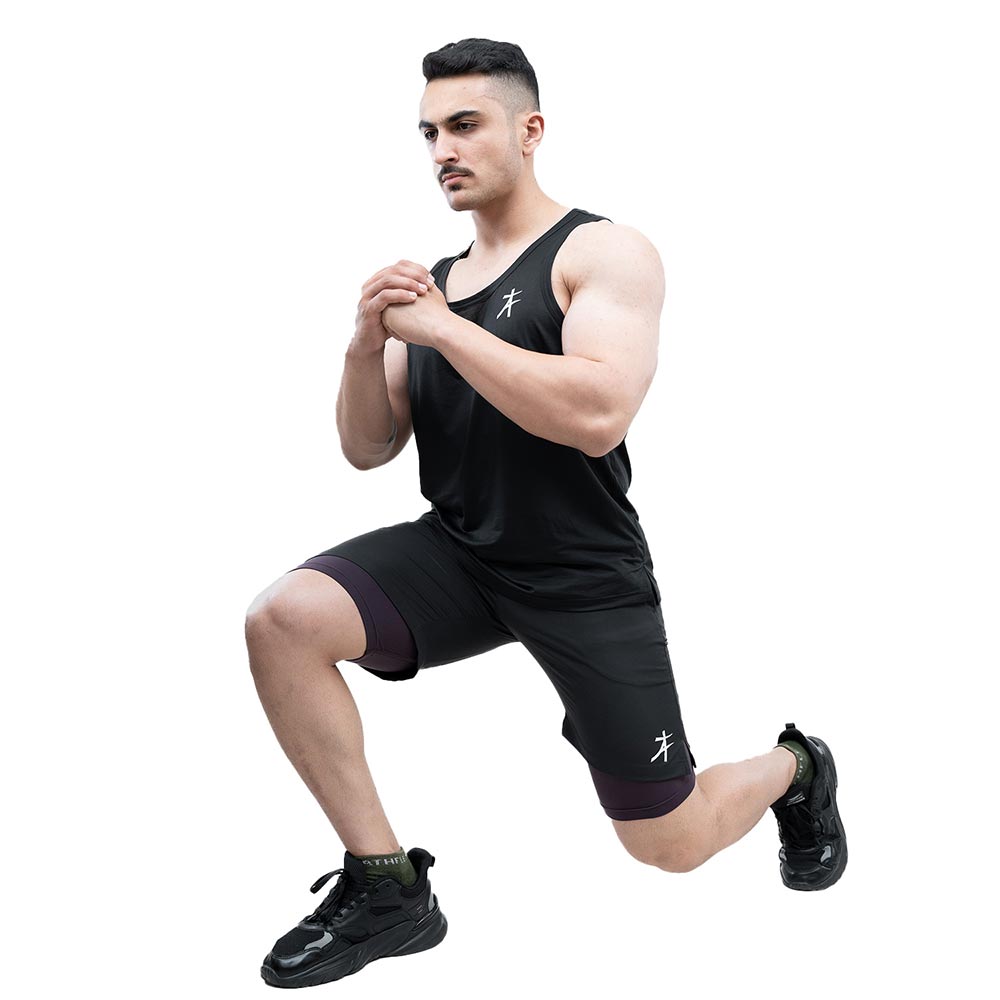9 - Athflex Men's Nylon-Spandex Workout 2in1 Shorts,  Large  Black 