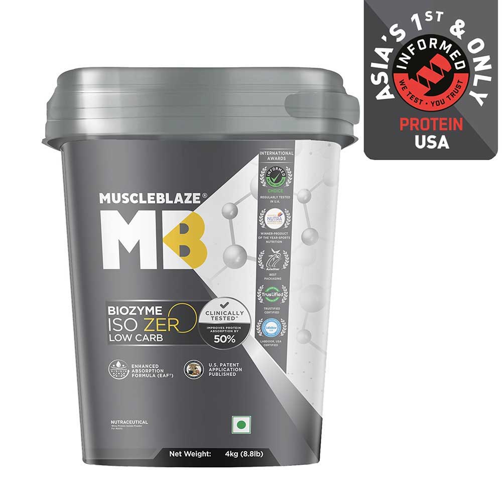 1 - MuscleBlaze Biozyme Iso-Zero Powder,  8.8 lb  Low Carb Ice Cream Chocolate 