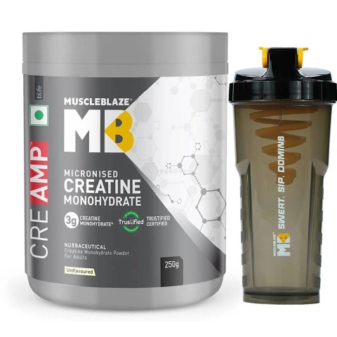 MuscleBlaze Creatine Monohydrate CreAMP Unflavoured 0.55 lb with Cyclone Shaker