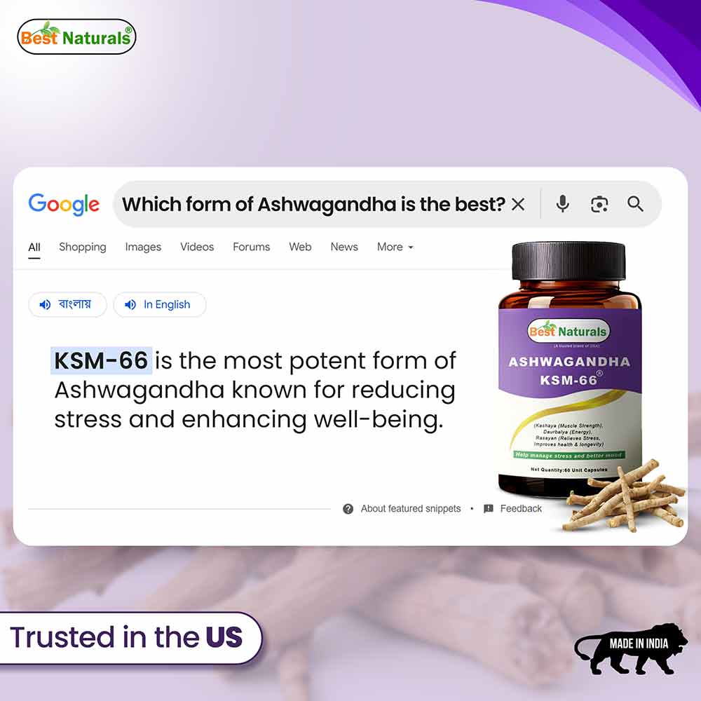 2 - Best Naturals Ashwagandha KSM-66,  60 capsules 