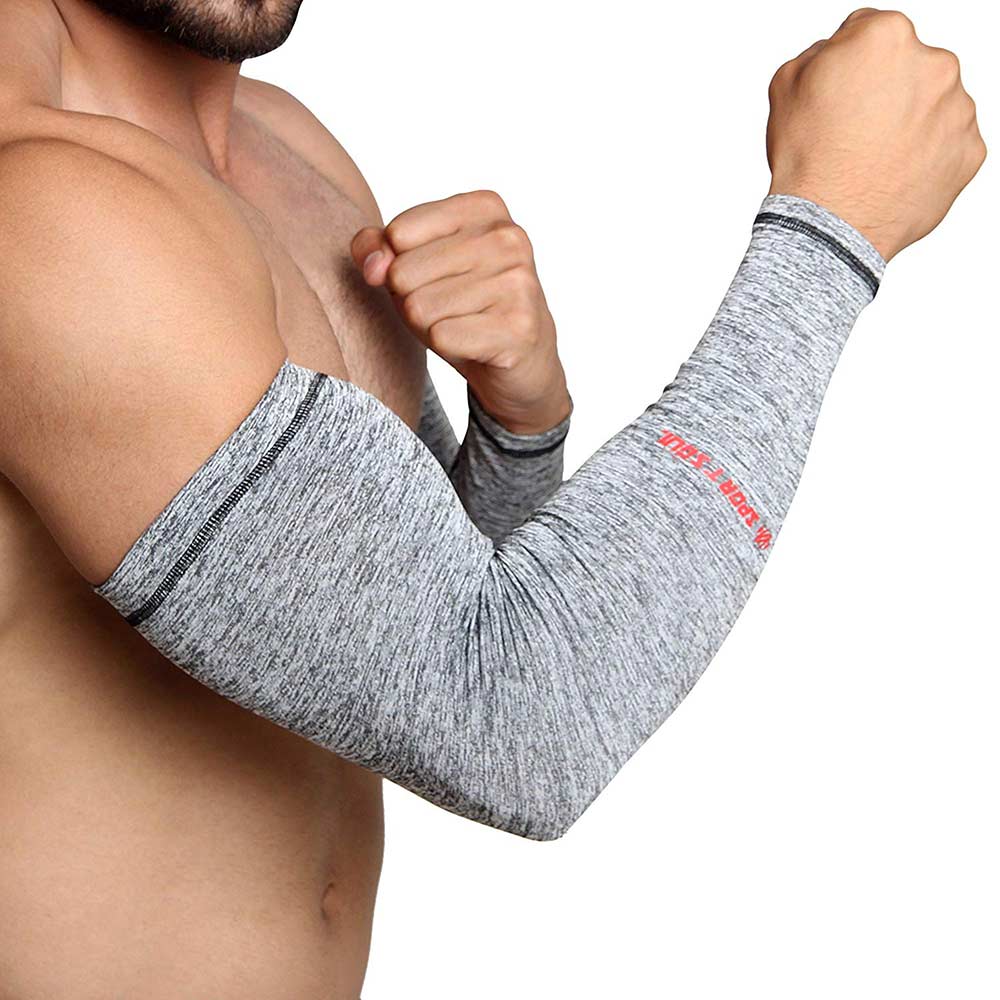 2 - SportSoul Compression Arm Sleeves,  Grey Melange  Large 