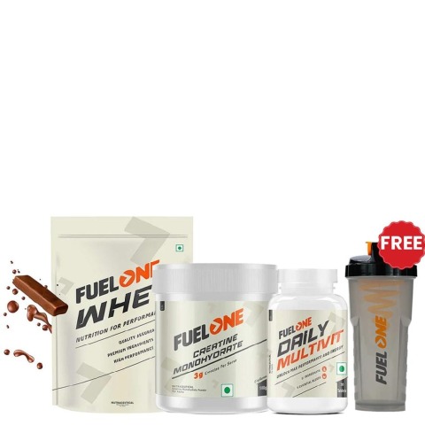 Fuel One Whey Protein Powder 1 kg Rich Chocolate & 100g Creatine Monohydrate & Daily Multivitamin 30 Tabs Combo