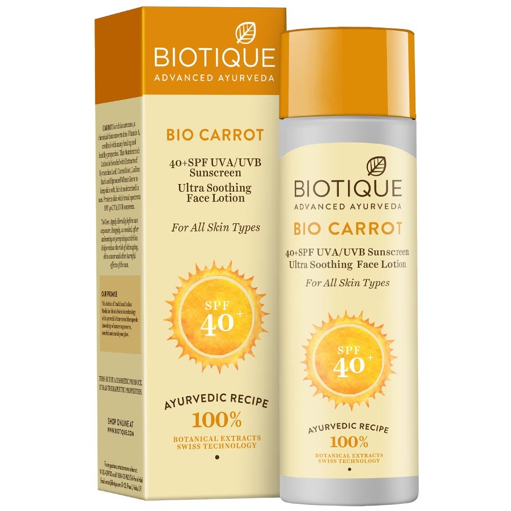 3 - Biotique Sun Protective Lotion,  120 ml  40+ SPF UVA/UVB Sunscreen Ultra Soothing Bio Carrot Face 