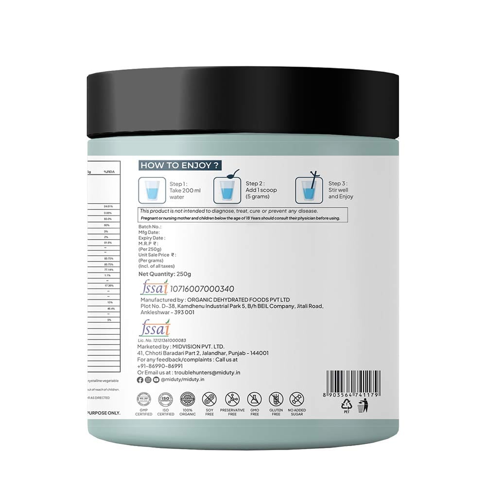 4 - Miduty 100% Organic Alkalizing Supergreens,  250 g 
