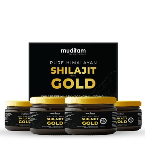 1 - Muditam Pure Himalayan Shilajit with Gold (Pack of 4), 20 g