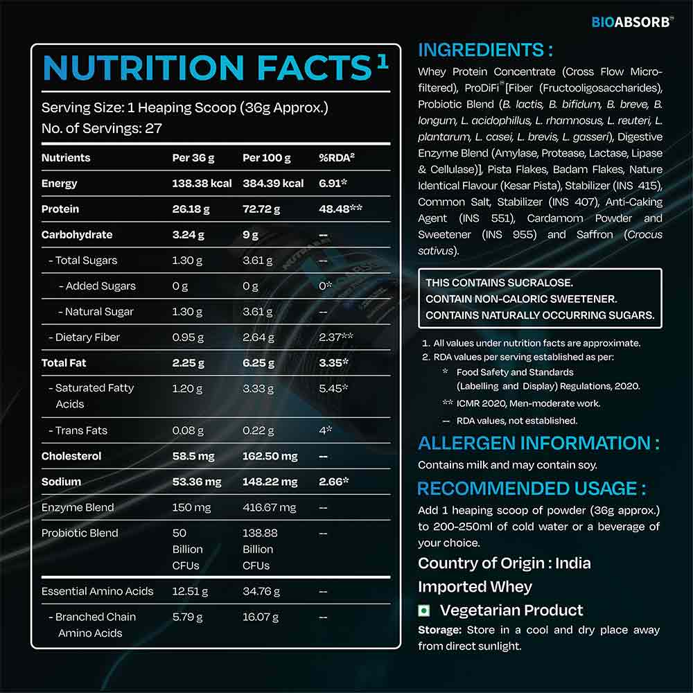 6 - Nutrabay BioAbsorb Whey Protein,  2.2 lb  Kesar Badam Pista 