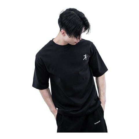 1 - Athflex Relaxed Fit Round Neck Unchained Oversize T-Shirt, XL Black