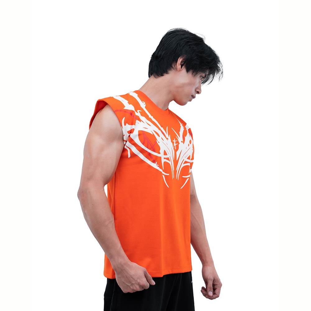 2 - Athflex Men's Sleeveless Tribal Boxy Tank,  Small  Orange 