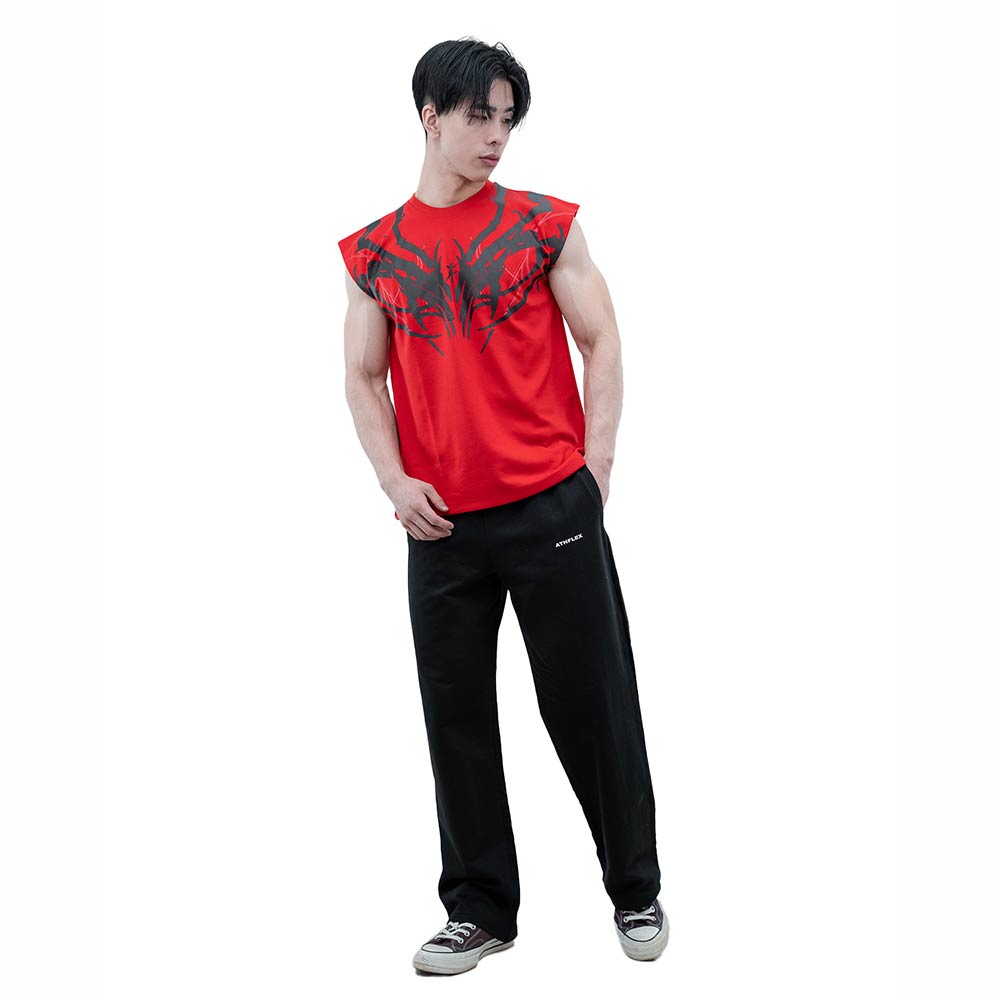 6 - Athflex Men's Sleeveless Tribal Boxy Tank,  Small  Red 