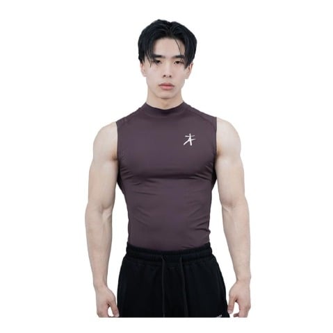 1 - Athflex Men's Sleeveless Hustle Highneck Compression Tank,  Medium  Aubergine 