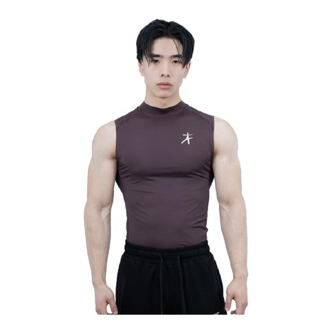 1 - Athflex Men's Sleeveless Hustle Highneck Compression Tank,  XL  Aubergine 