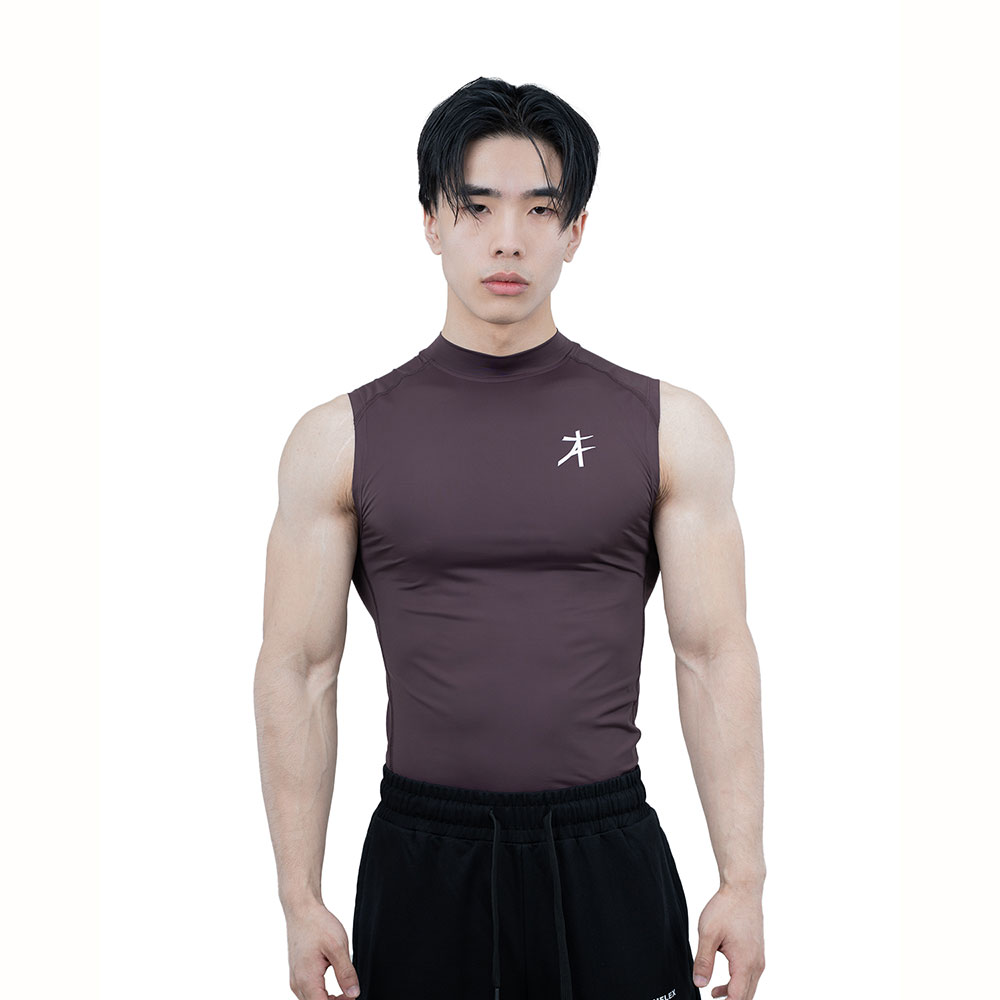 1 - Athflex Men's Sleeveless Hustle Highneck Compression Tank,  XXL  Aubergine 