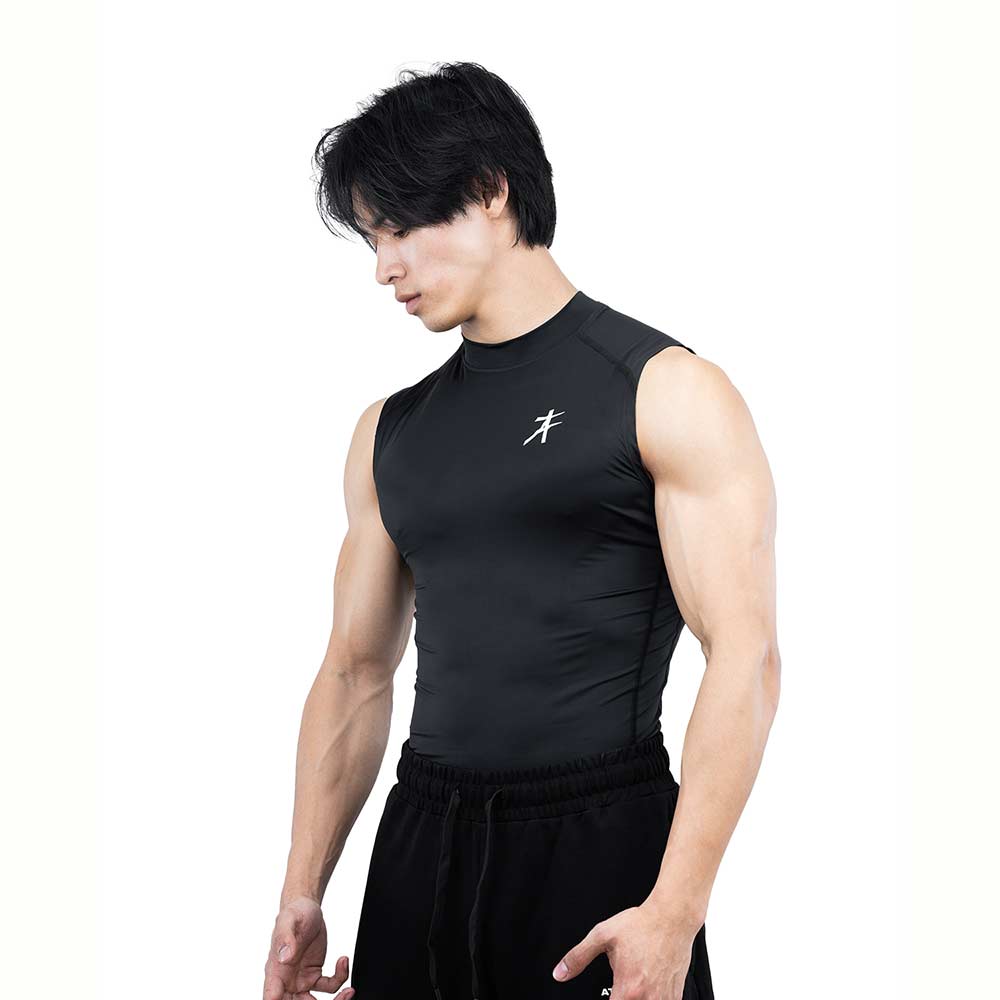 3 - Athflex Men's Sleeveless Hustle Highneck Compression Tank,  Medium  Black 