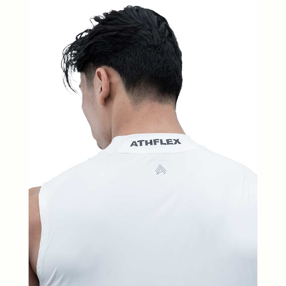 7 - Athflex Men's Sleeveless Hustle Highneck Compression Tank,  Medium  White 