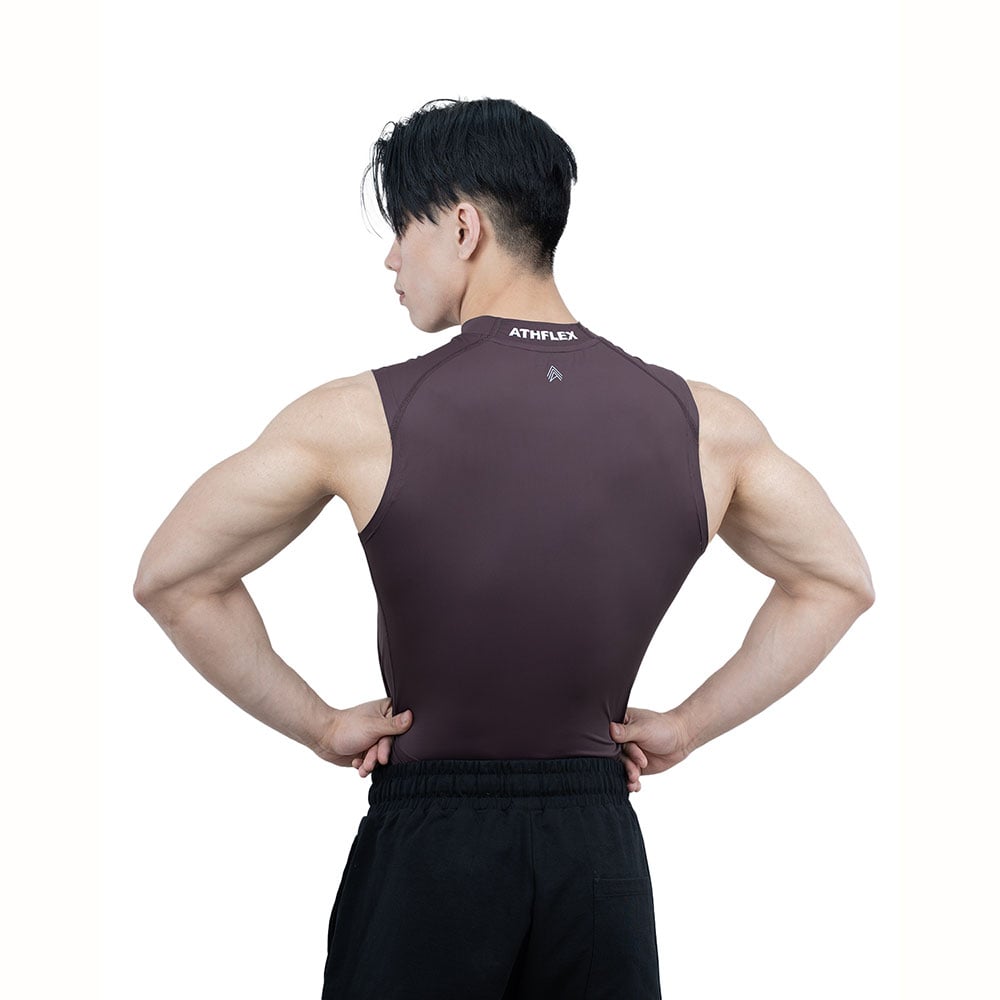3 - Athflex Men's Sleeveless Hustle Highneck Compression Tank,  Medium  Aubergine 