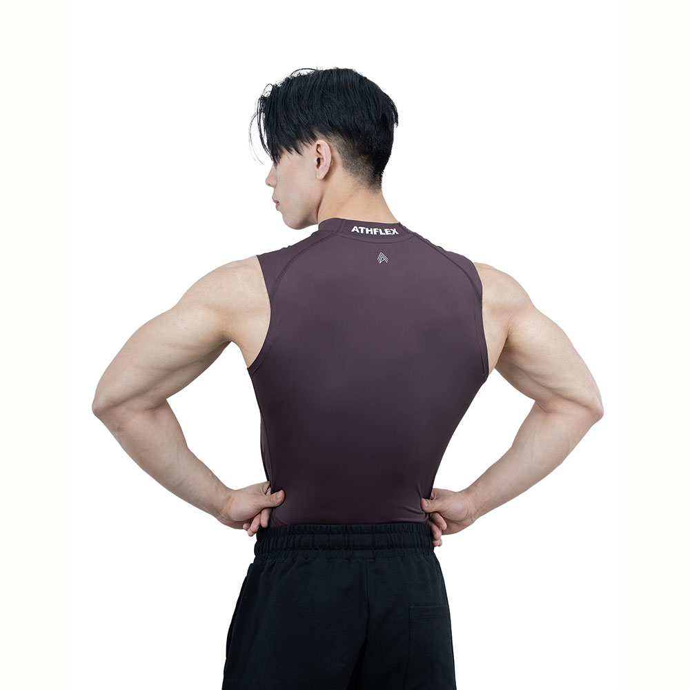 3 - Athflex Men's Sleeveless Hustle Highneck Compression Tank,  XXL  Aubergine 