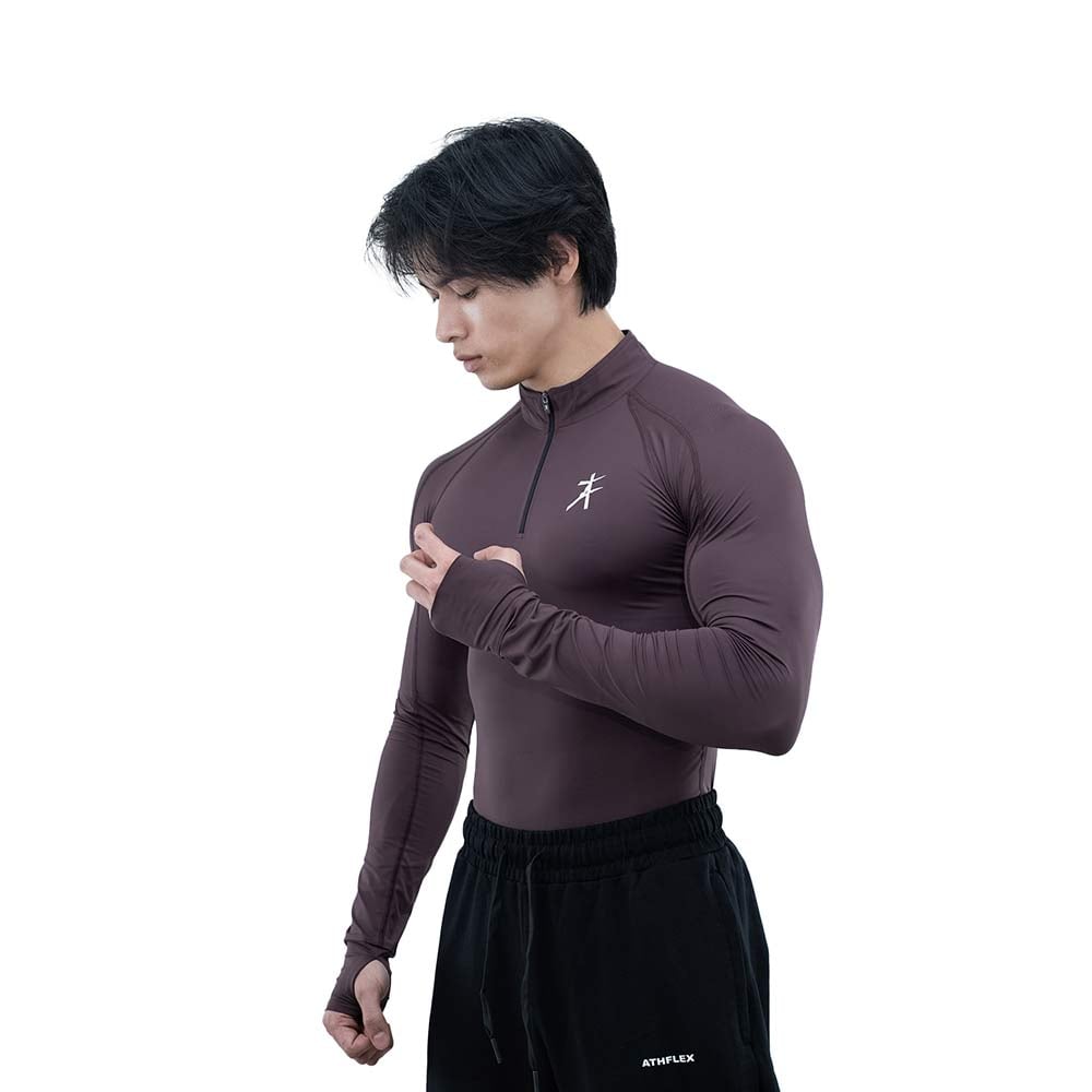 4 - Athflex Men's Compression Fit Hustle Highneck Pullover,  Aubergine  Medium 