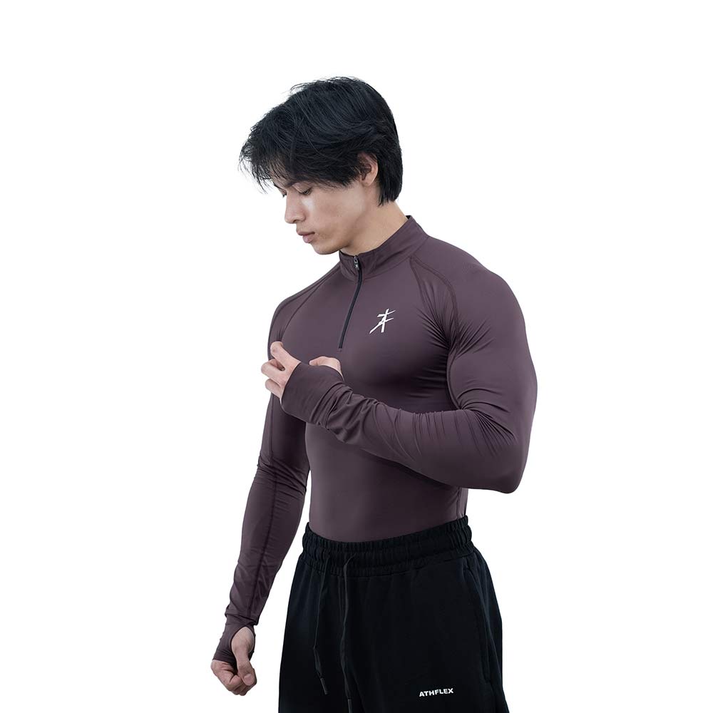 4 - Athflex Men's Compression Fit Hustle Highneck Pullover,  Aubergine  Small 