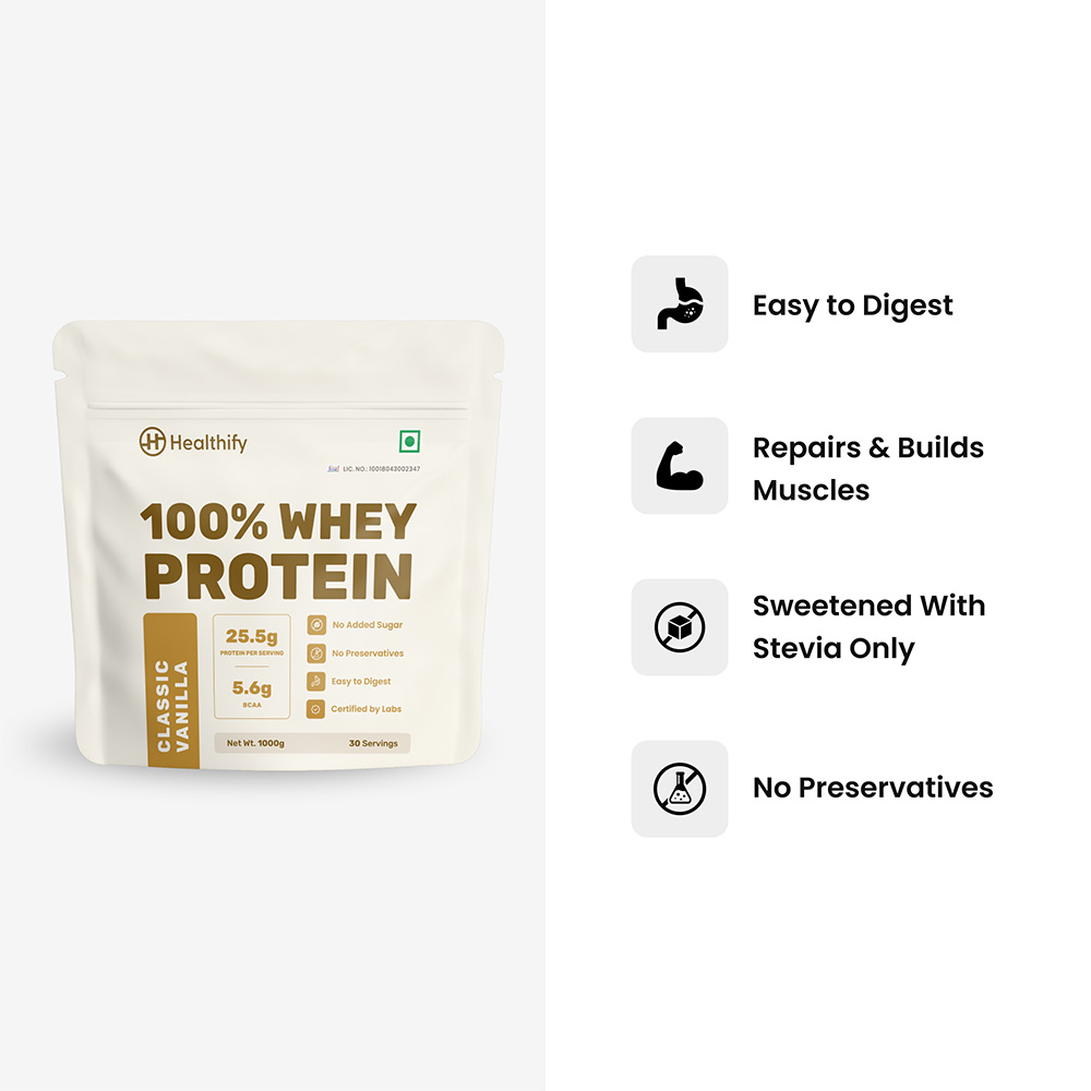 3 - HealthifyMe 100% Whey Protein,  2.2 lb  Classic Vanilla 