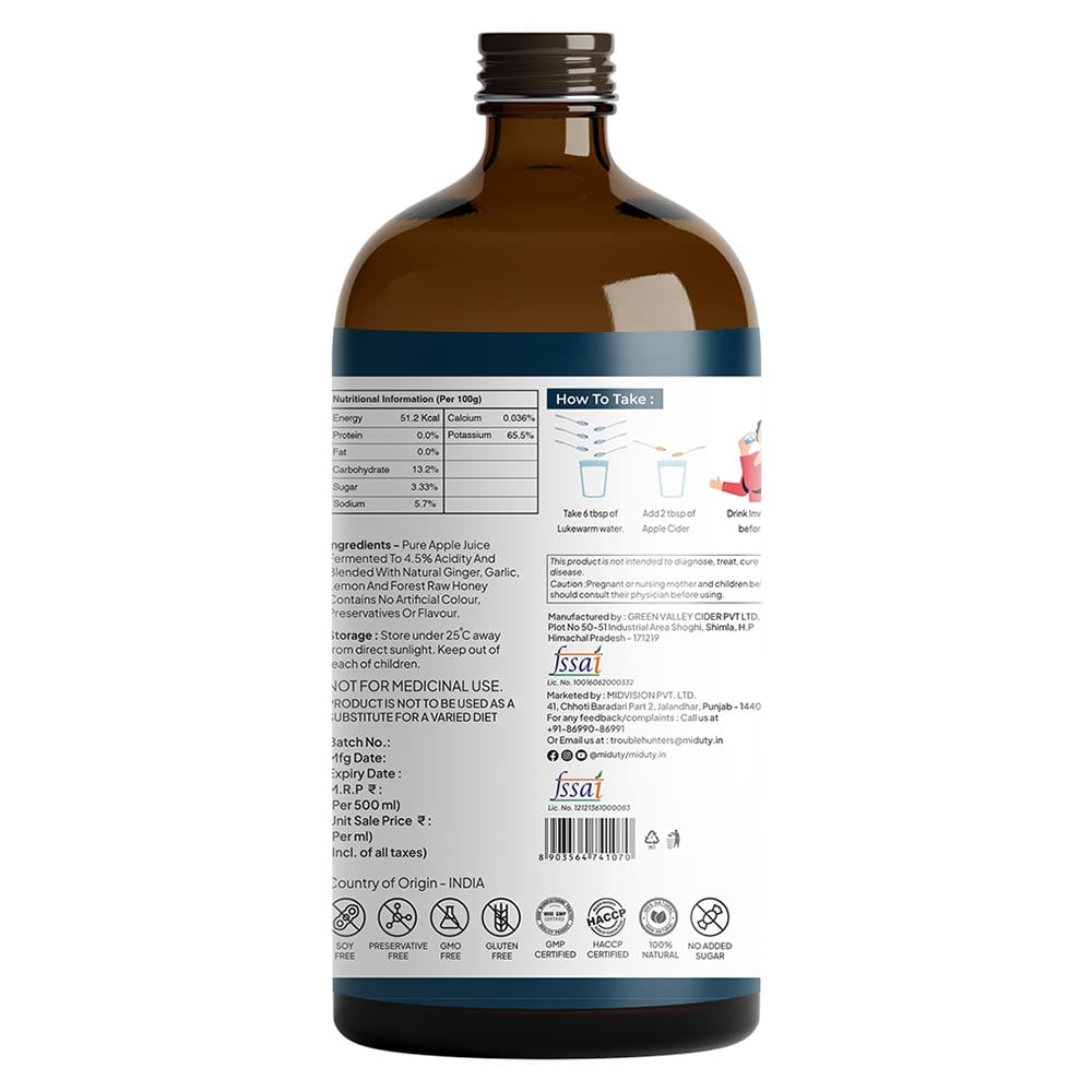 7 - Miduty Apple Cider Vinegar with Mother,  500 ml  Raw & Unfiltered 