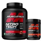 MuscleTech NitroTech Whey Protein 4 lb Milk Chocolate(India) & Vapor X5 Combo- 0.59 lb Fruit Punch