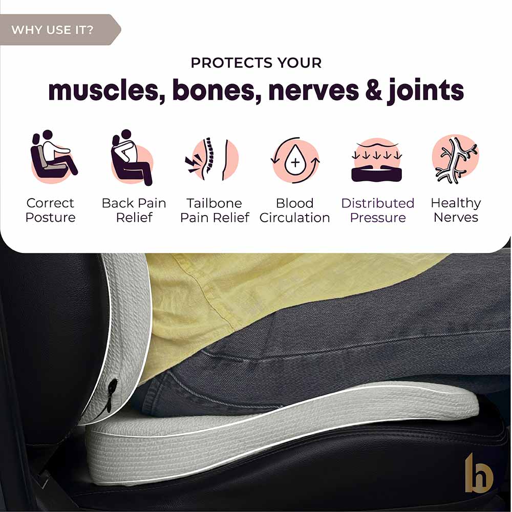 2 - betterhood Car Backrest & Seat Cushion Combo,  Grey  for Lumbar Support 
