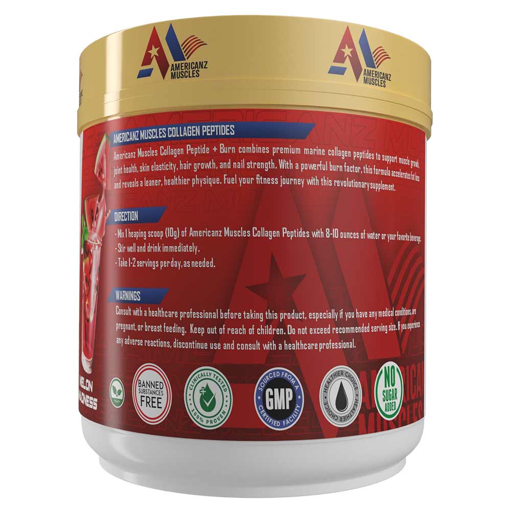 3 - Americanz Muscles Collagen Peptides + Burn,  300 g  Melon Madness 