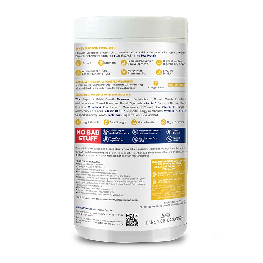1 - Gritzo Height+ Unsweetened 7-12y Boys Personalized Protein and Nutrition Drink Mix,  400 g  Creamy Vanilla  7-12 Yrs  Boy  Height+