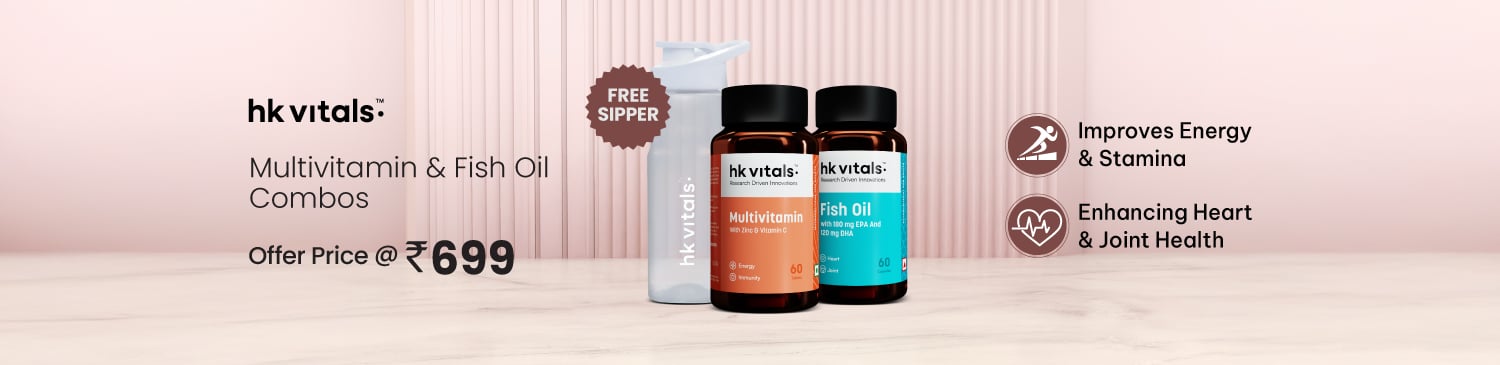 HealthKart HK Vitals Multivitamin & Fish Oil 60 caps Combo | Price @ Rs. 699 + Free Sipper