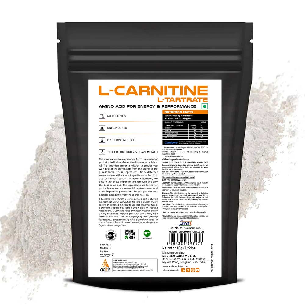 1 - AS-IT-IS Nutrition L Carnitine L Tartarate,  0.22 lb  Unflavoured 