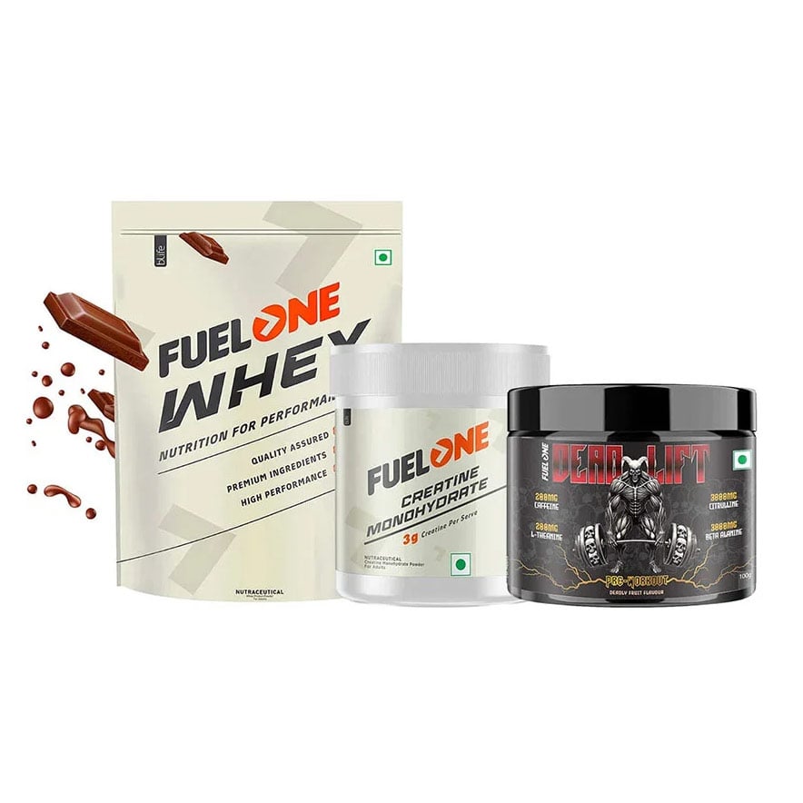Whey Protein 1 kg Chocolate & 100g Creatine Monohydrate & Pre Workout Combo