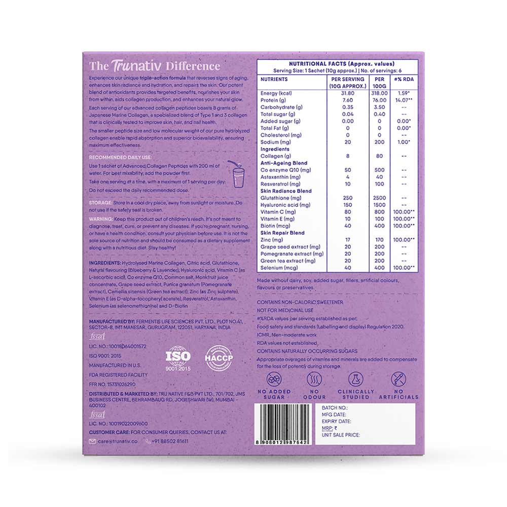2 - TruNativ Advanced Collagen Peptides,  6 sachets/pack  Blueberry Lavender (Japanese Marine Collagen Type 1 & 3) 