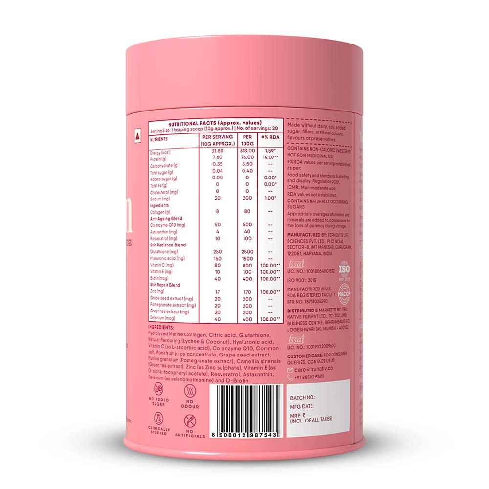 9 - TruNativ Advanced Collagen Peptides,  200 g  Lychee Coconut (Japanese Marine Collagen Type 1 & 3) 
