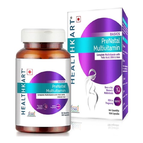 Front - HealthKart Pre-Natal Multivitamin with Folic Acid DHA & Iron,  90 capsules  Unflavoured 