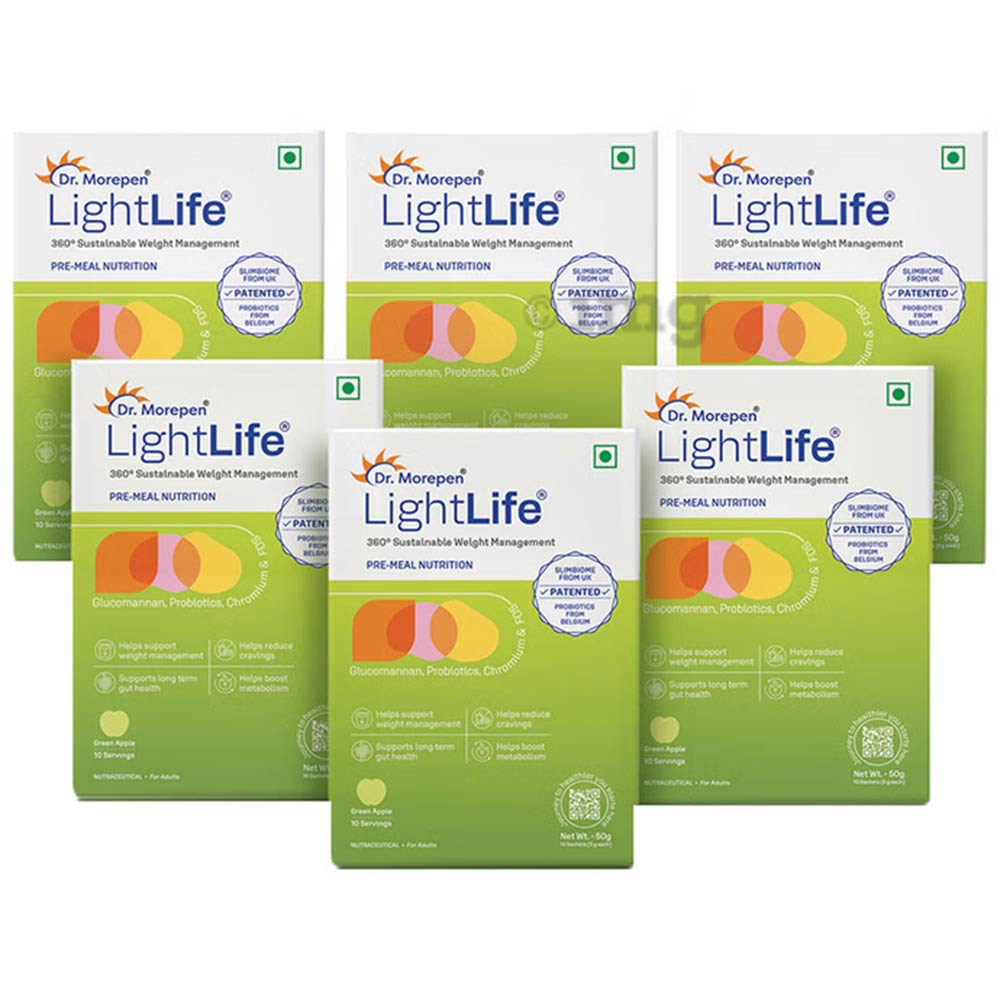 1 - Dr. Morepen LightLife Pre-Meal Nutrition,  10 sachets/pack  Green Apple (Pack of 6) 