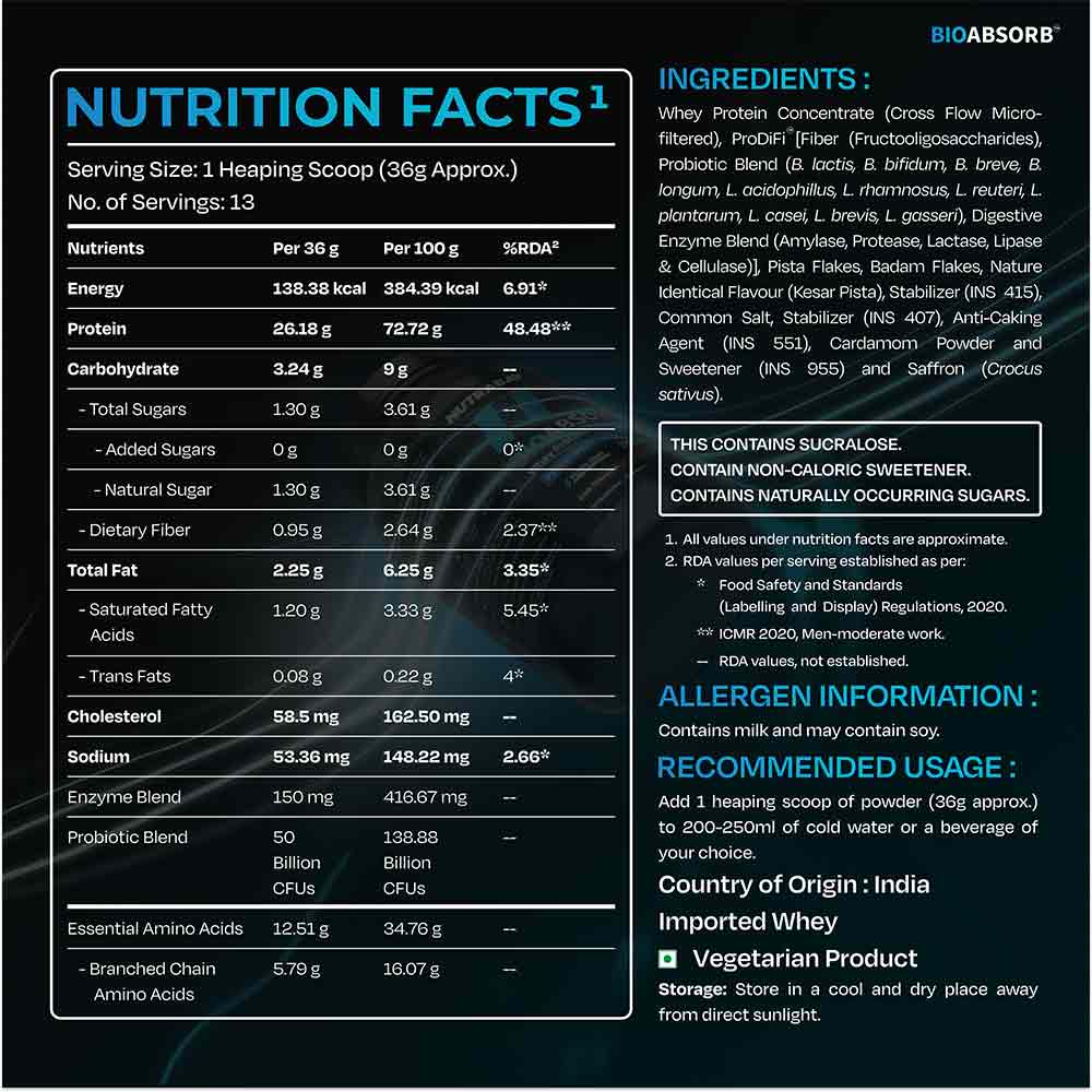 6 - Nutrabay BioAbsorb Whey Protein,  1.1 lb  Kesar Badam Pista 