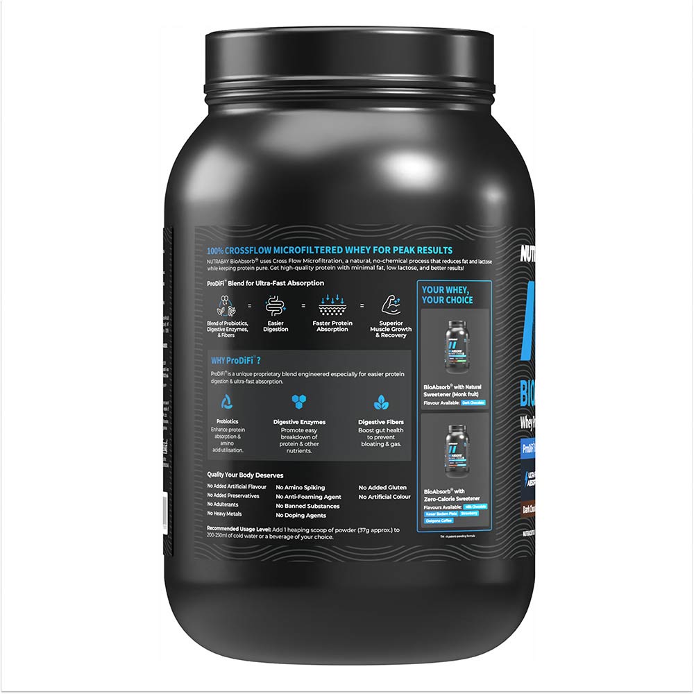 9 - Nutrabay BioAbsorb Whey Protein,  2.2 lb  Dark Chocolate 