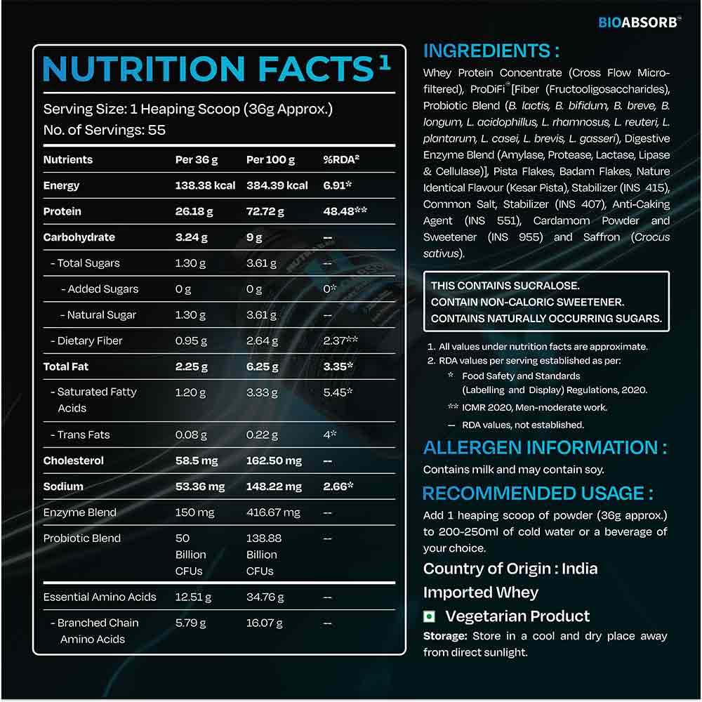 6 - Nutrabay BioAbsorb Whey Protein,  4.4 lb  Kesar Badam Pista 