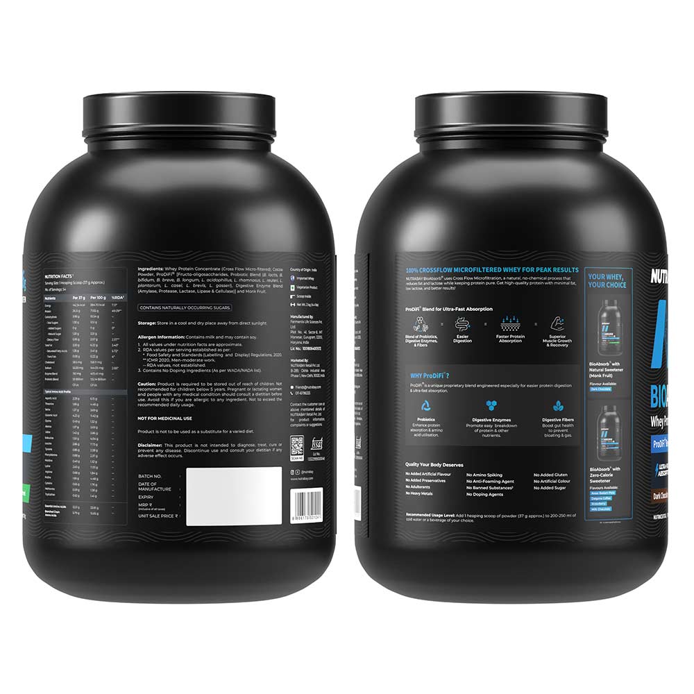 11 - Nutrabay BioAbsorb Whey Protein,  4.4 lb  Dark Chocolate 