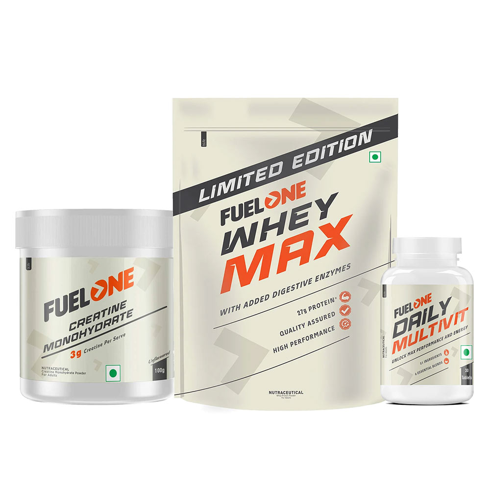 Fuel One Whey Max 1kg Rich Chocolate & Creatine Monohydrate 100g & Daily Multivitamin 30 Tabs Combo
