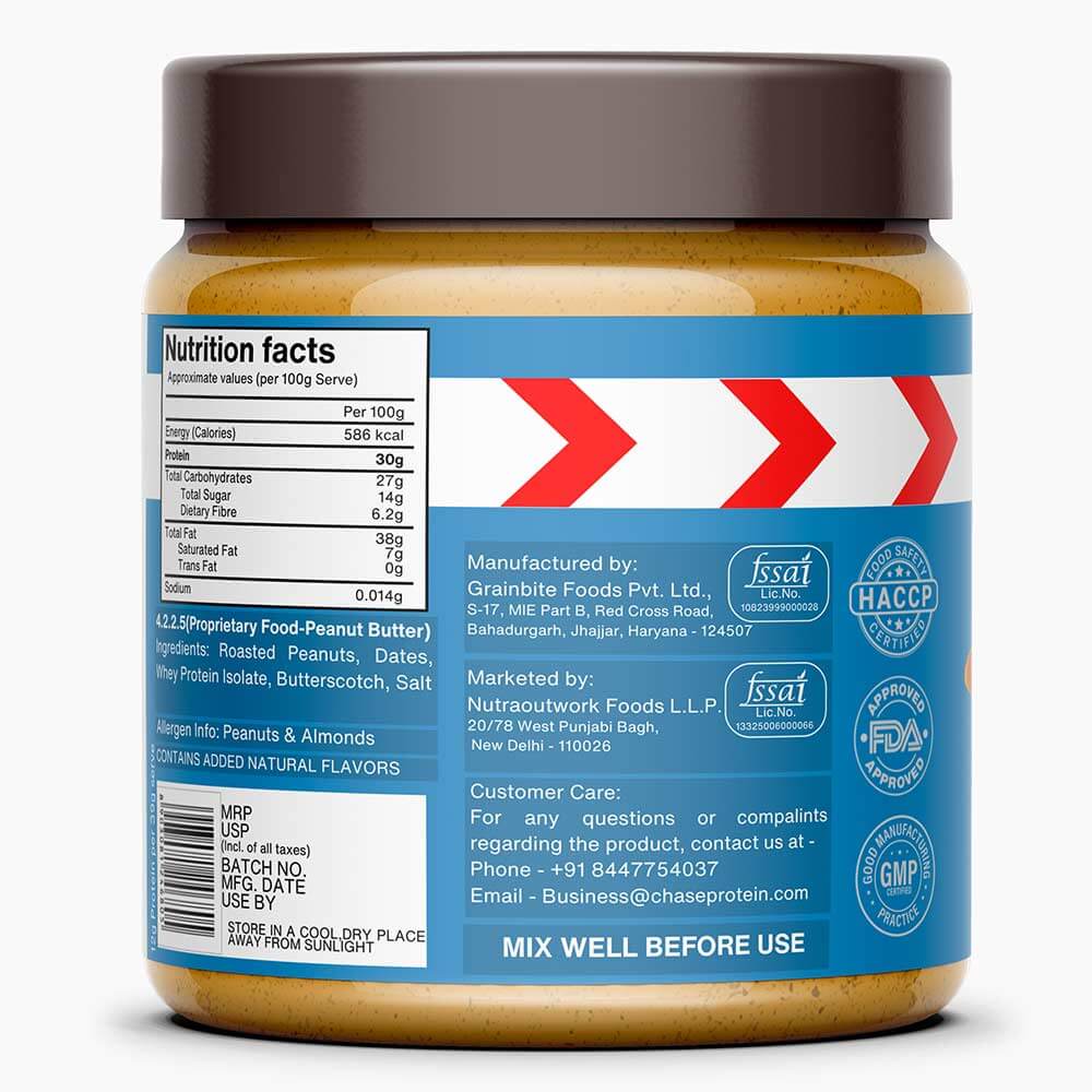 2 - Chase Protein Peanut Butter with Isolate Whey,  400 g  Butterscotch Caramel 