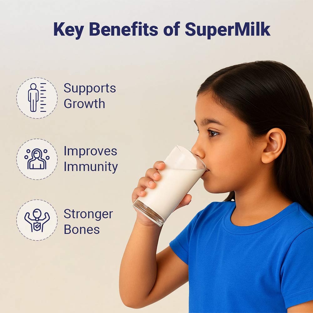 3 - Supermilk Gritzo Height+ Unsweetened for 7-12 Yrs Girl Personalized Protein and Nutrition Drink Mix,  400 g  Creamy Vanilla