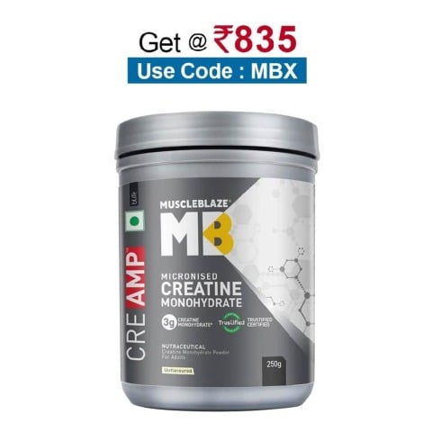 MuscleBlaze Creatine Monohydrate CreAMP, Unflavoured 0.55 lb