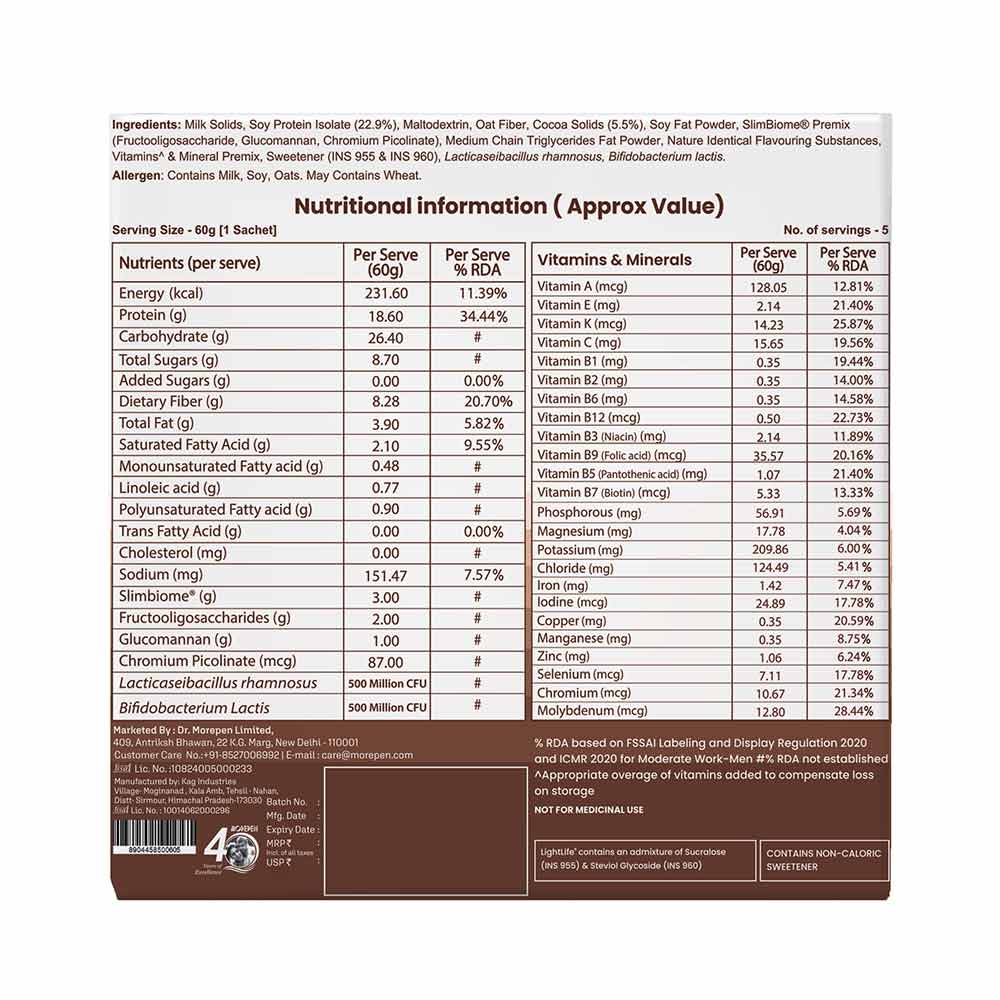 4 - Dr. Morepen LightLife On-The-Go Meal,  5 sachets/pack  Chocolate (Pack of 5) 