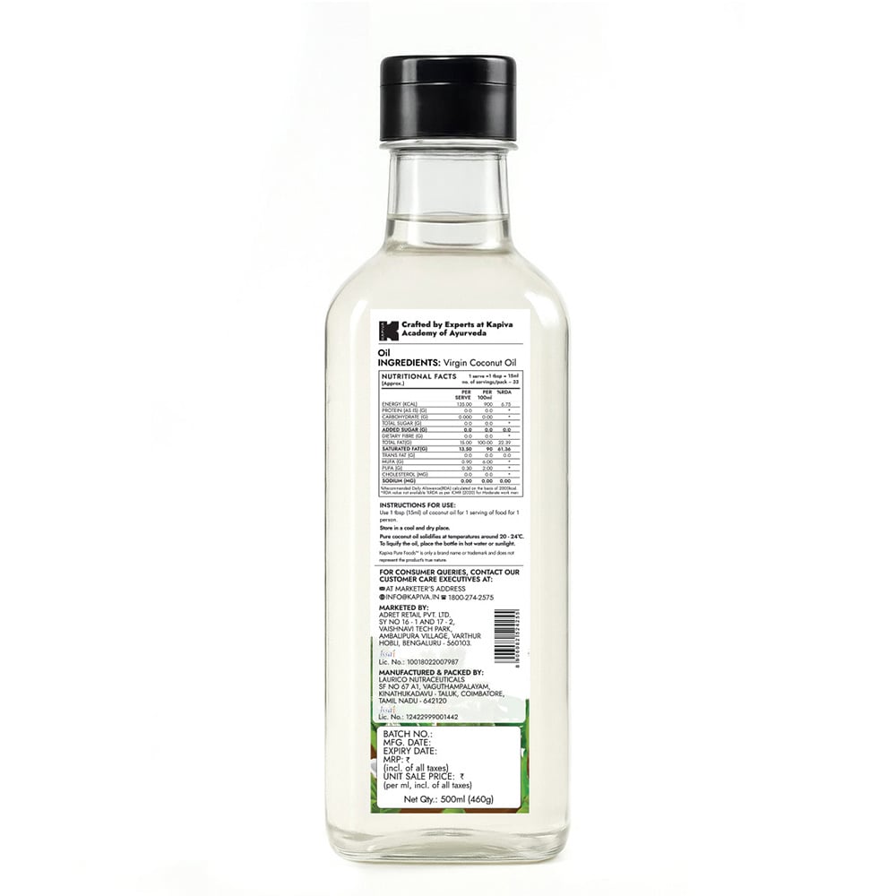 9 - Kapiva Virgin Coconut Oil (Cold-Pressed For Maximum Nutrition),  0.5 L 