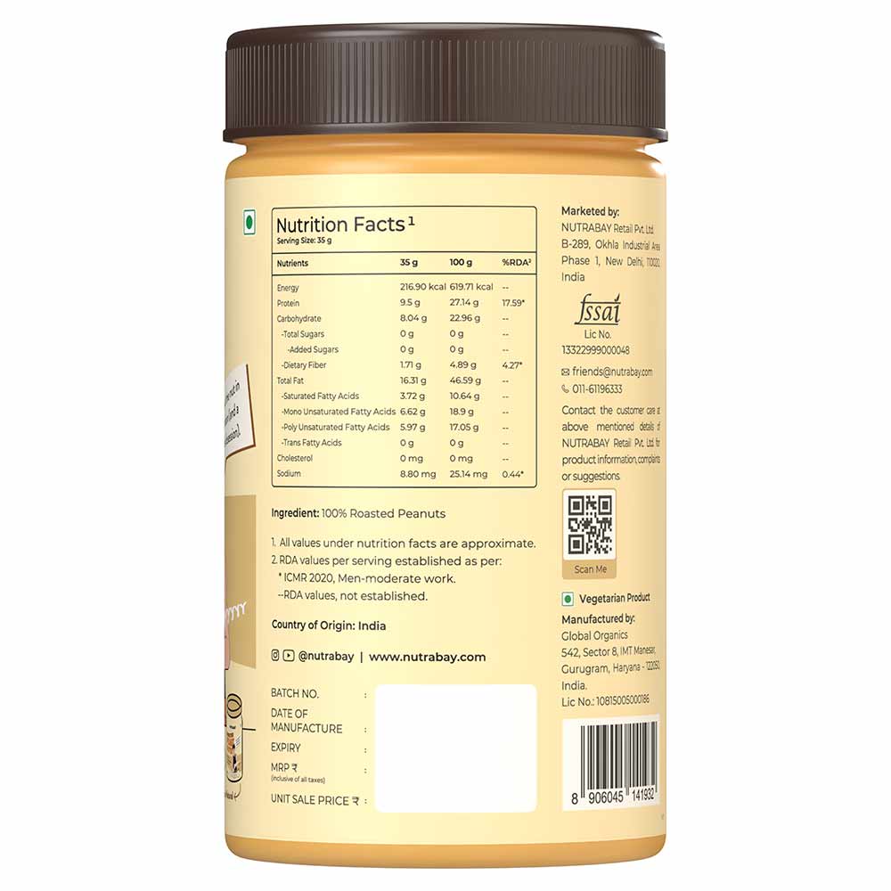 7 - Nutrabay Foods All-Natural Peanut Butter,  750 g  Unsweetened, Creamy 